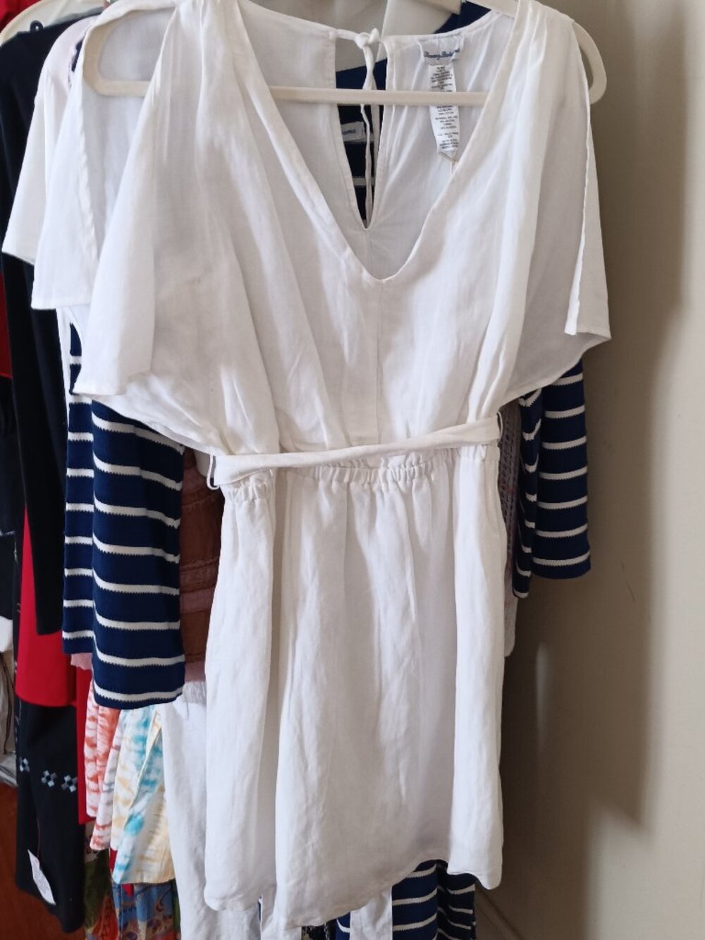 NWT Linen & Cotton White Mini Angel Wing Sleeve Dress Tommy Bahama Size SMALL